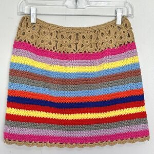 Dixie Crochet Rainbow Mini Skirt Retro Stripe Size S/M Boho Resortwear
